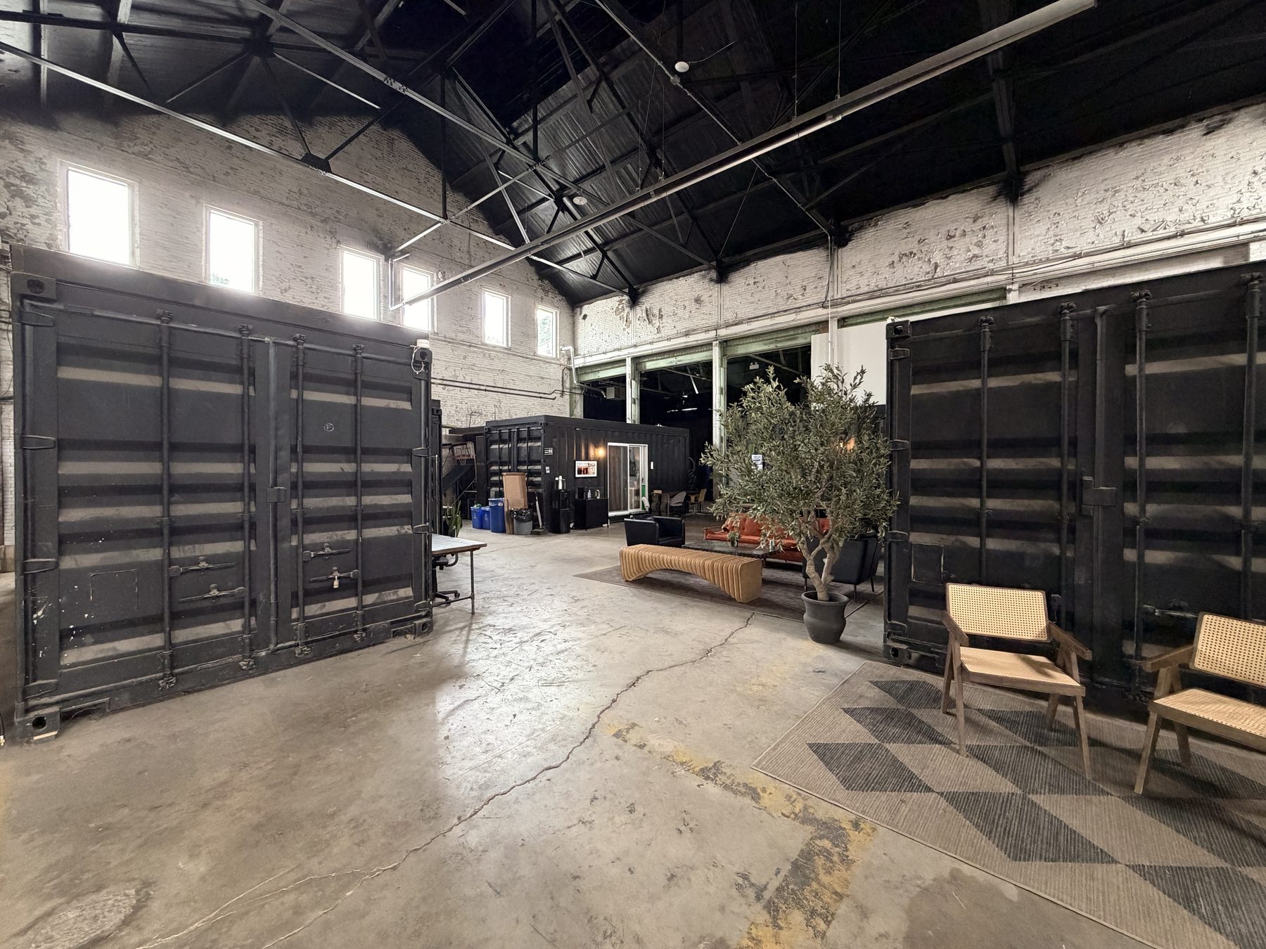 Shipping container offices inside the warehouse